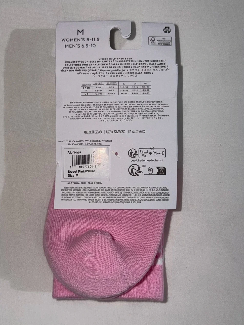 ALO Yoga Unisex Half-Crew Socks - Sweet Pink